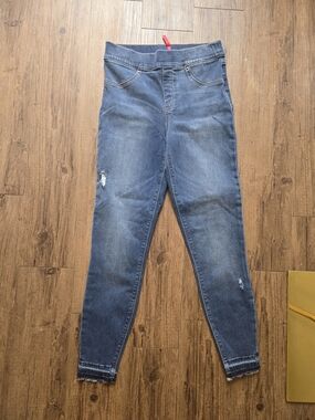SPANX Blue High-Rise Pull-On Jeggings with Subtle Distress